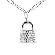 Bids.com .925 Sterling Silver 1/4 Cttw Diamond Lock 18" Pendant Necklace with Paperclip Chain (H-I Color, SI2-I1 Clarity) Necklaces