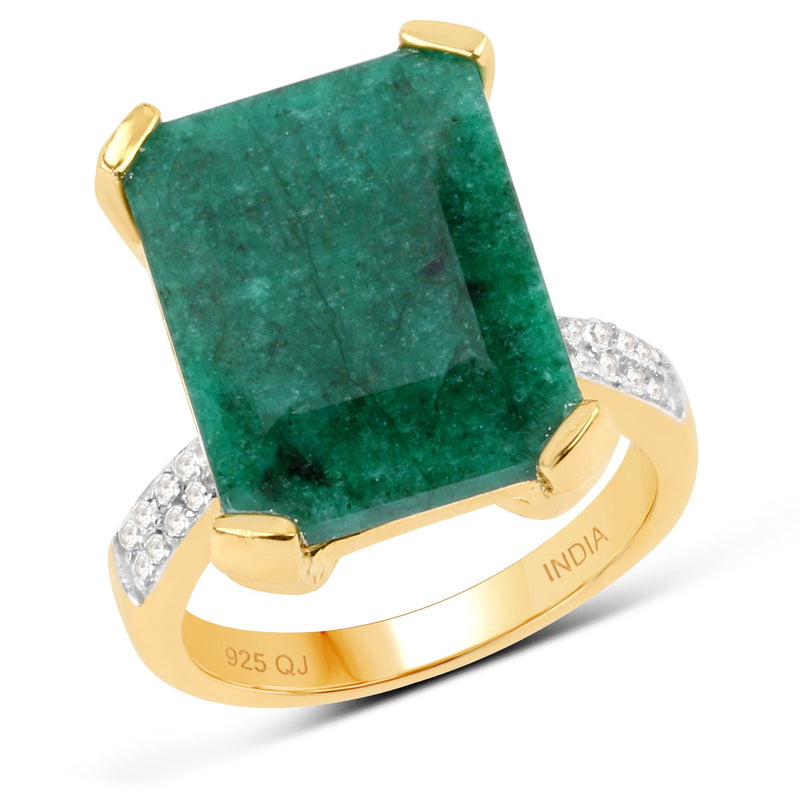 Bids.com 7.64 Carat Dyed Emerald and White Diamond .925 Sterling Silver Ring Rings