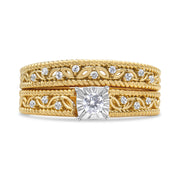 Bids.com 14K Yellow Gold Plated .925 Sterling Silver 1/5 Cttw Diamond Art Deco Style Engagement Ring Bridal Set (I-J Color, I3 Clarity) - Ring Size 7 Rings