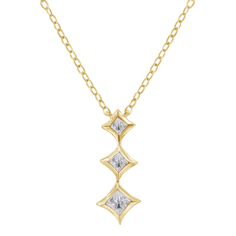 Bids.com 10K White Gold 1/5 Cttw Princess Cut Diamond 3 Stone Drop 18" Pendant Necklace (H-I Color, SI2-I1 Clarity) Necklaces