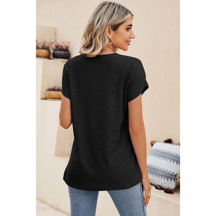 Eyelet V-Neck Petal Sleeve T-Shirt