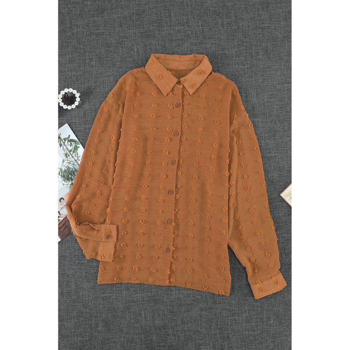 Swiss Dot Button Up Long Sleeve Shirt