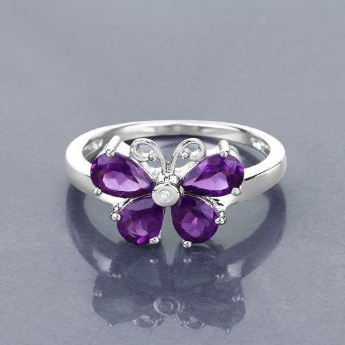 Bids.com 1.35 Carat Genuine Amethyst and Created White Sapphire .925 Sterling Silver Ring Rings
