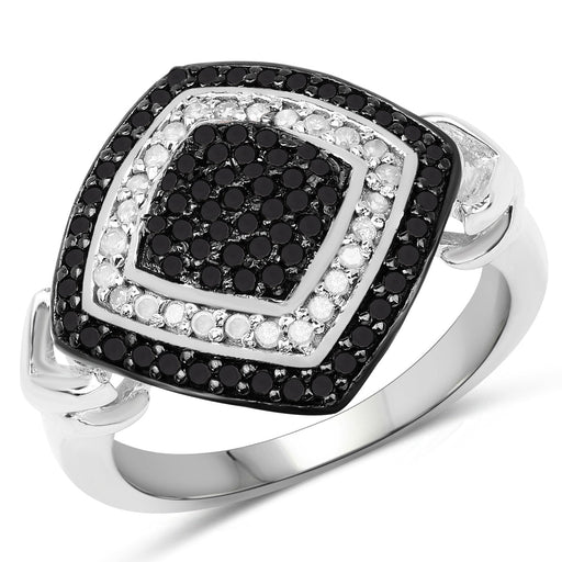 Bids.com 0.56 Carat Genuine White Diamond and Black Diamond .925 Sterling Silver Ring Rings