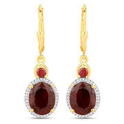Bids.com 6.98 Carat Dyed Ruby and White Diamond .925 Sterling Silver Earrings Earrings