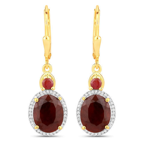 Bids.com 6.98 Carat Dyed Ruby and White Diamond .925 Sterling Silver Earrings Earrings