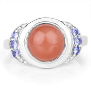 Bids.com 3.01 Carat Genuine Peach Moonstone and Tanzanite .925 Sterling Silver Ring Rings