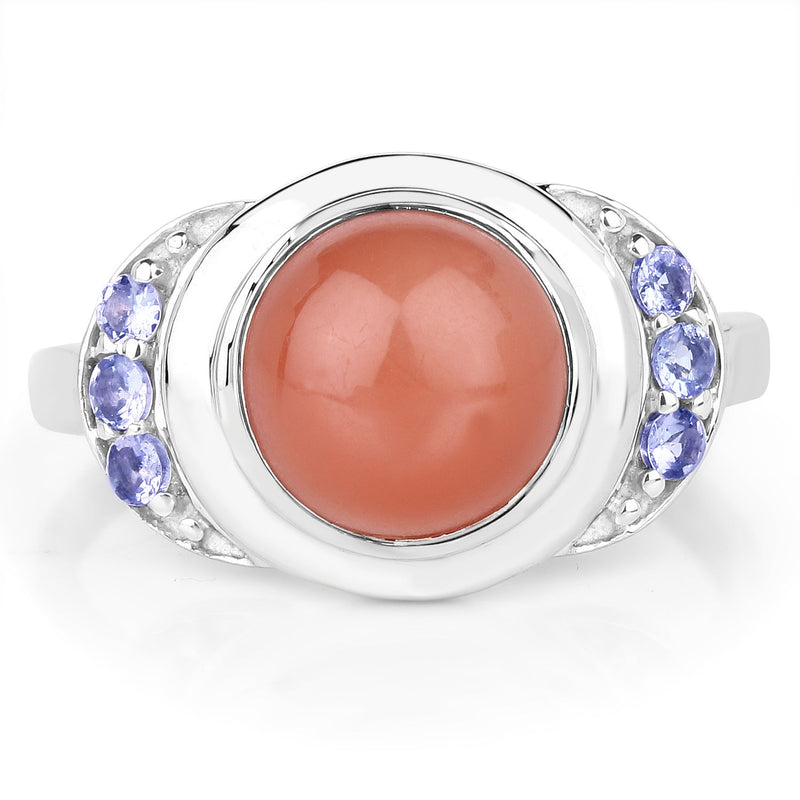 Bids.com 3.01 Carat Genuine Peach Moonstone and Tanzanite .925 Sterling Silver Ring Rings