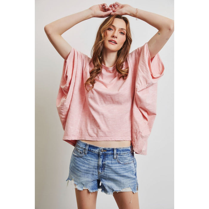 HEYSON Garment-Dyed Boat Neck Oversized Top