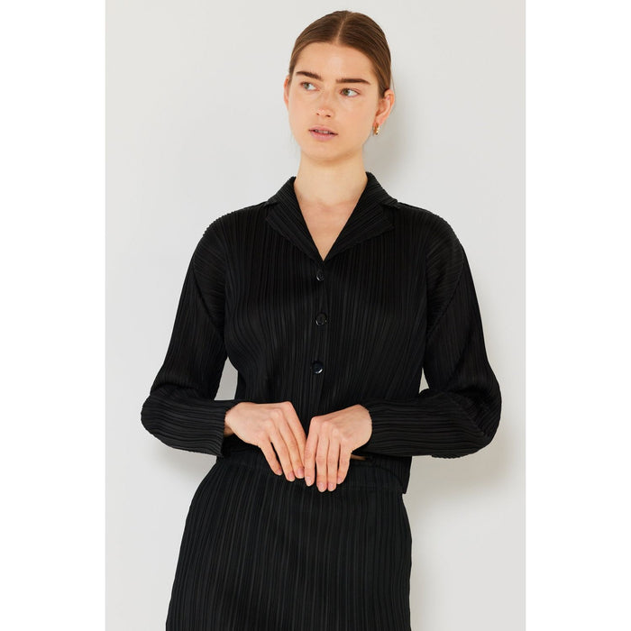 Marina West Swim Pleated Cropped Button Up Shirt