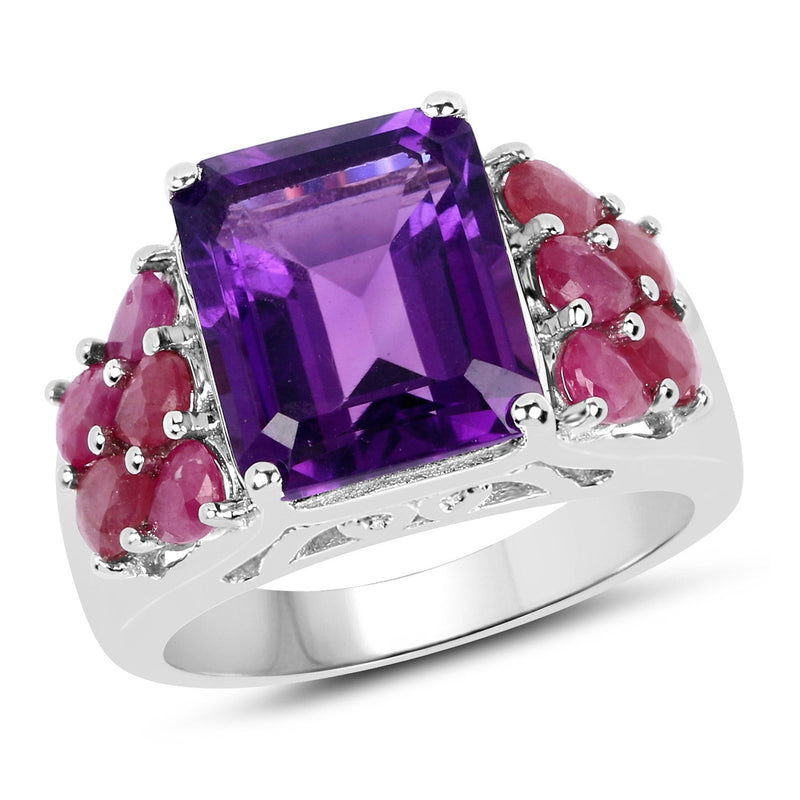 Bids.com 6.65 Carat Genuine Amethyst and Ruby .925 Sterling Silver Ring Rings