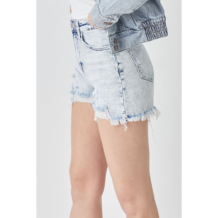 RISEN Raw Hem Distressed High Rise Denim Shorts