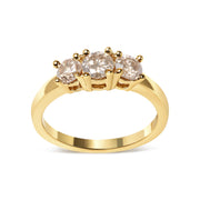 Bids.com 10K Yellow Gold 1.00 Cttw Champagne Diamond 3-Stone Band Ring (J-K Color, I1-I2 Clarity)  - Size 7 Rings
