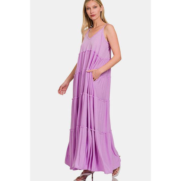 Frill Tiered V-Neck Maxi Cami Dress