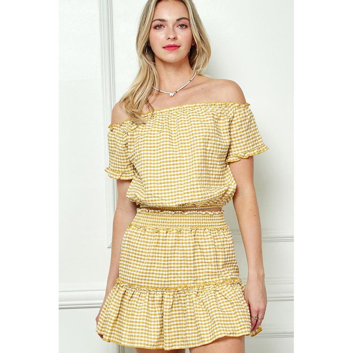 GINGHAM SEERSUCKERTOP AND SKIRT SET