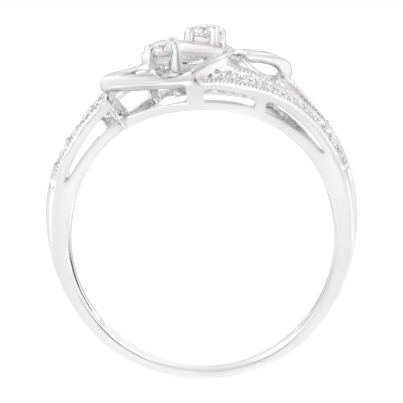 Bids.com 14KT White Gold 1/10 cttw Diamond Twin Heart Ring - Size 6.5 Rings