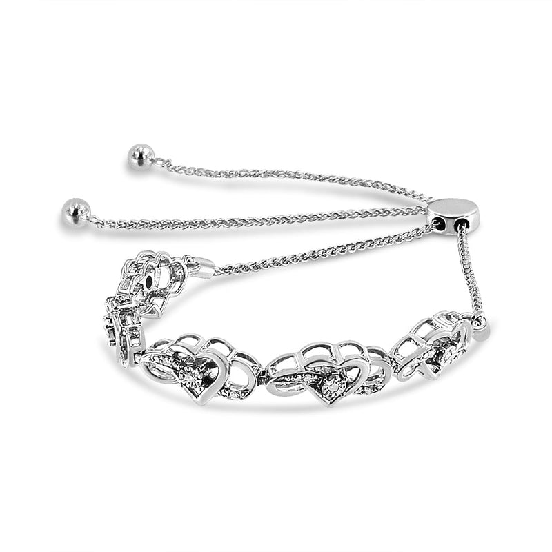 Bids.com .925 Sterling Silver Diamond Accent Interlocking Infinity and Heart 4â€-10â€ Adjustable Bolo Tennis Bolo Bracelet (H-I Color, I2-I3 Clarity) Bracelets