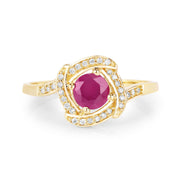 Bids.com 0.63 Carat Genuine Ruby and White Diamond 14K Yellow Gold Ring Rings