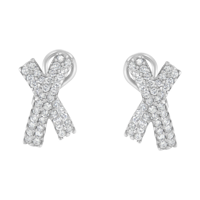 Bids.com 14K White Gold 2.0 Cttw Round-Brilliant Cut Diamond Domed X Shaped Omega Back Stud Earrings (H-I Color, I1-I2 Clarity) Earrings