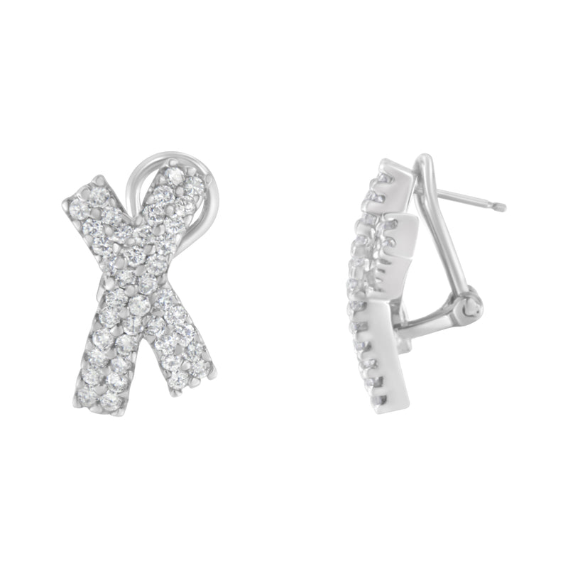 Bids.com 14K White Gold 2.0 Cttw Round-Brilliant Cut Diamond Domed X Shaped Omega Back Stud Earrings (H-I Color, I1-I2 Clarity) Earrings