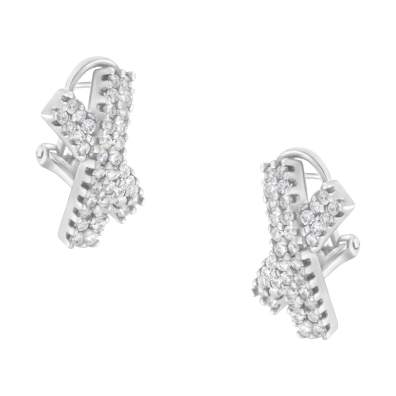 Bids.com 14K White Gold 2.0 Cttw Round-Brilliant Cut Diamond Domed X Shaped Omega Back Stud Earrings (H-I Color, I1-I2 Clarity) Earrings