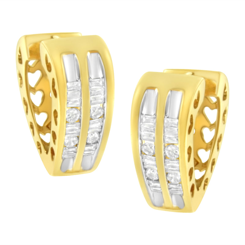 Bids.com 10K Yellow Gold 1/2 cttw Diamond Huggy Heart Hoop Earrings (I-J Clarity, I2-I3 Color) Earrings