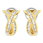 Bids.com 14K Yellow and White Gold 1/2 TDW "X" Shape Cross Over Diamond Hoop Earrings (I-J, I2-I3) Earrings
