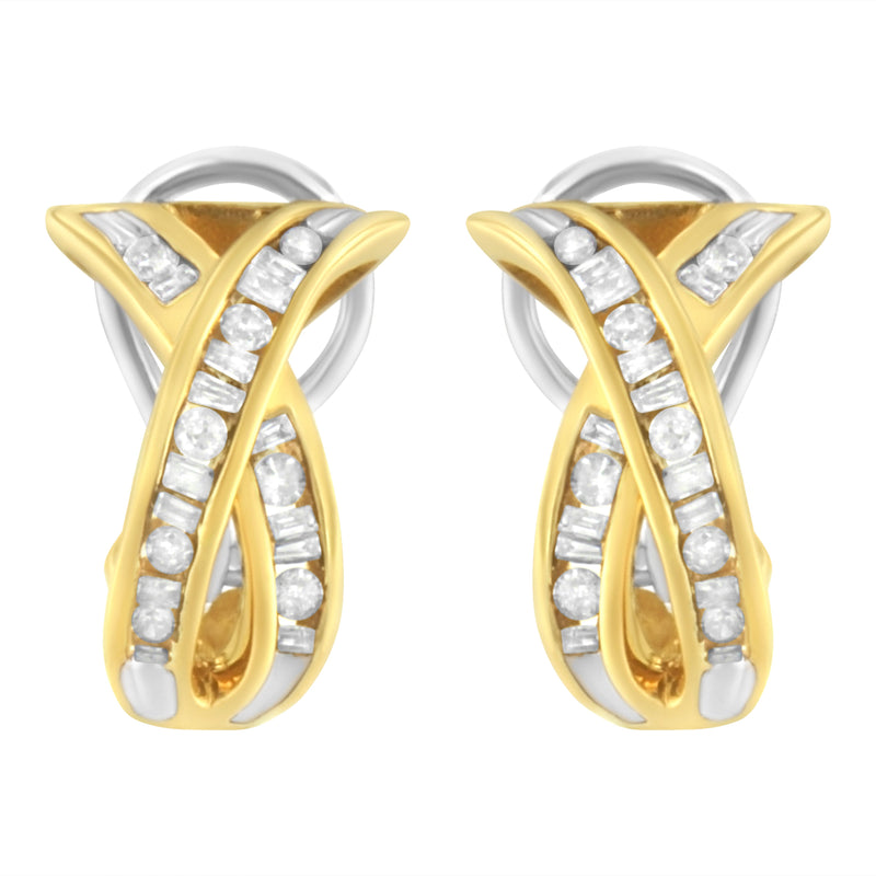 Bids.com 14K Yellow and White Gold 1/2 TDW "X" Shape Cross Over Diamond Hoop Earrings (I-J, I2-I3) Earrings