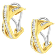 Bids.com 14K Yellow and White Gold 1/2 TDW "X" Shape Cross Over Diamond Hoop Earrings (I-J, I2-I3) Earrings