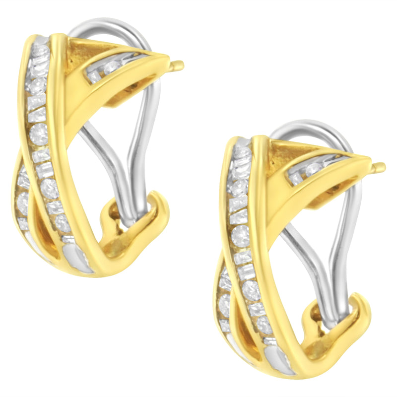 Bids.com 14K Yellow and White Gold 1/2 TDW "X" Shape Cross Over Diamond Hoop Earrings (I-J, I2-I3) Earrings