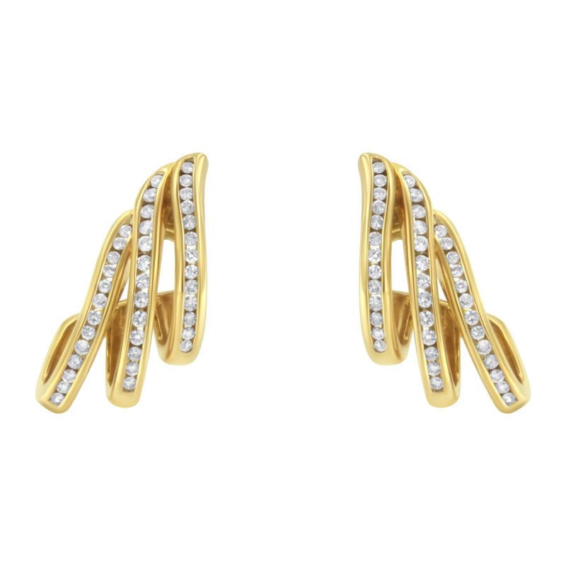 Bids.com 10K Yellow Gold 1.0 Cttw Round Brilliant Cut Diamond Spiral Multi Row Channel Set Open Hoop Pushback Stud Earrings (H-I Color, I1-I2 Clarity) Earrings