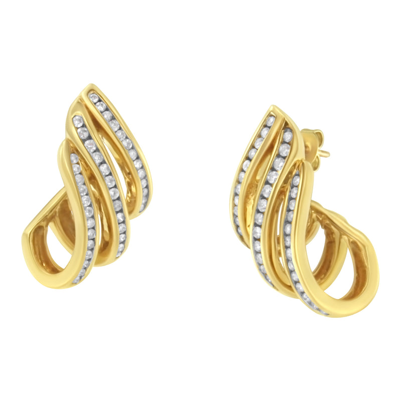 Bids.com 10K Yellow Gold 1.0 Cttw Round Brilliant Cut Diamond Spiral Multi Row Channel Set Open Hoop Pushback Stud Earrings (H-I Color, I1-I2 Clarity) Earrings