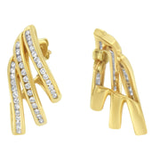 Bids.com 10K Yellow Gold 1.0 Cttw Round Brilliant Cut Diamond Spiral Multi Row Channel Set Open Hoop Pushback Stud Earrings (H-I Color, I1-I2 Clarity) Earrings