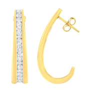 Bids.com 10K Yellow Gold 1 cttw Channel Set Diamond J-Hoop Earrings (H-I Clarity, I1-I2 Color) Earrings