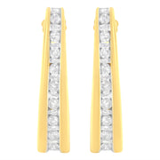 Bids.com 10K Yellow Gold 1 cttw Channel Set Diamond J-Hoop Earrings (H-I Clarity, I1-I2 Color) Earrings