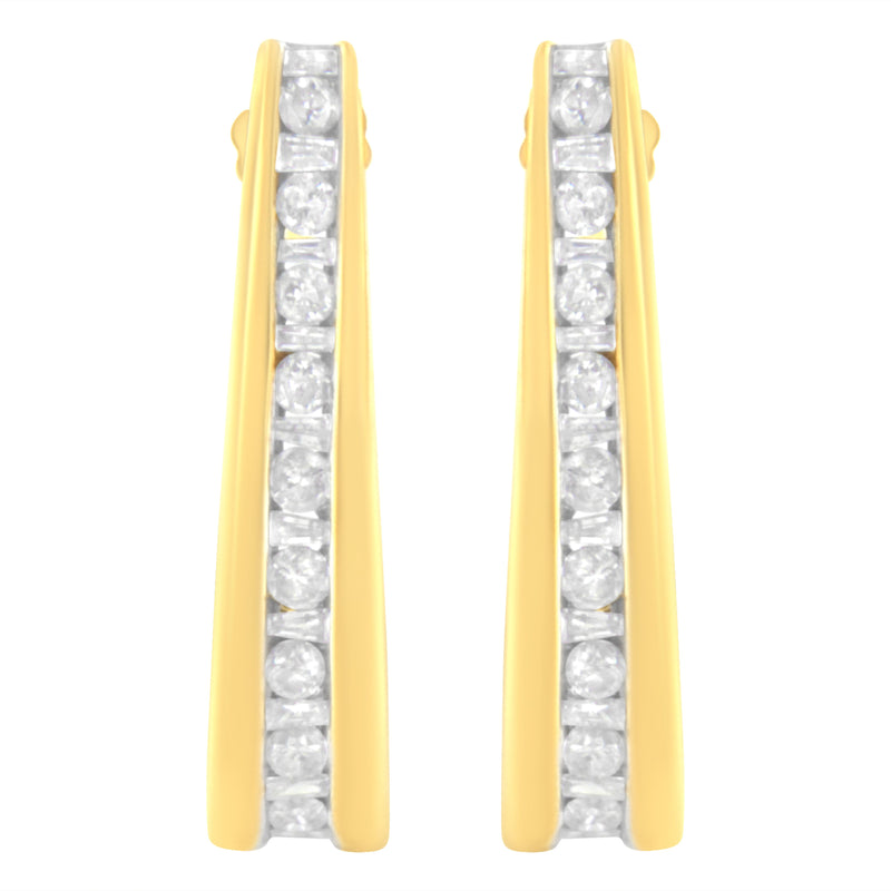 Bids.com 10K Yellow Gold 1 cttw Channel Set Diamond J-Hoop Earrings (H-I Clarity, I1-I2 Color) Earrings