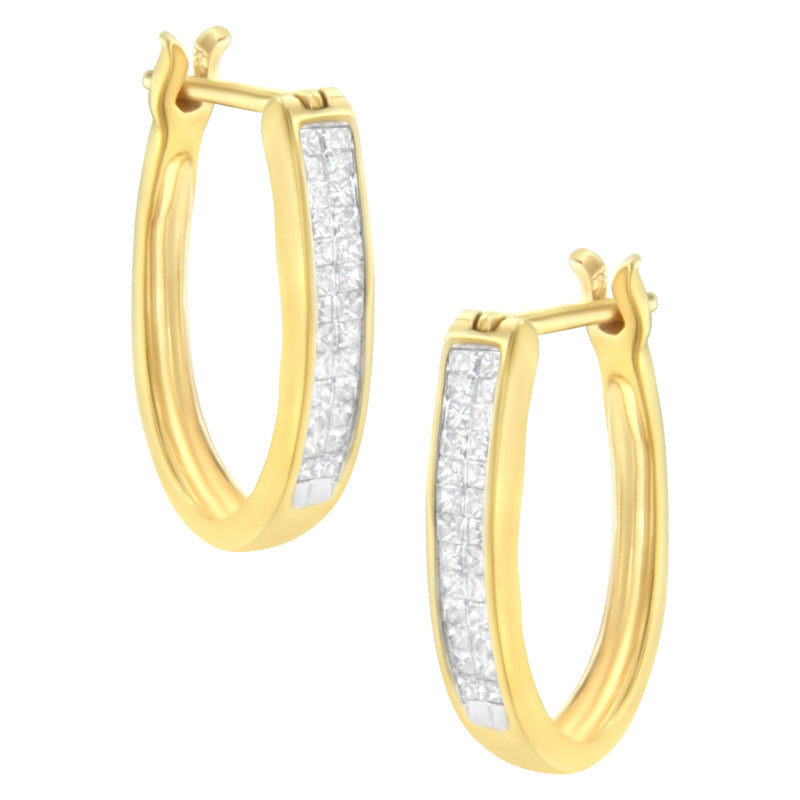 Bids.com 10K Yellow Gold 1/2 Cttw Invisible Set Princess-cut Diamond Hoop Earrings (H-I Color, SI2-I1 Clarity) Earrings