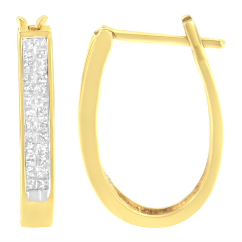 Bids.com 10K Yellow Gold 1/2 Cttw Invisible Set Princess-cut Diamond Hoop Earrings (H-I Color, SI2-I1 Clarity) Earrings