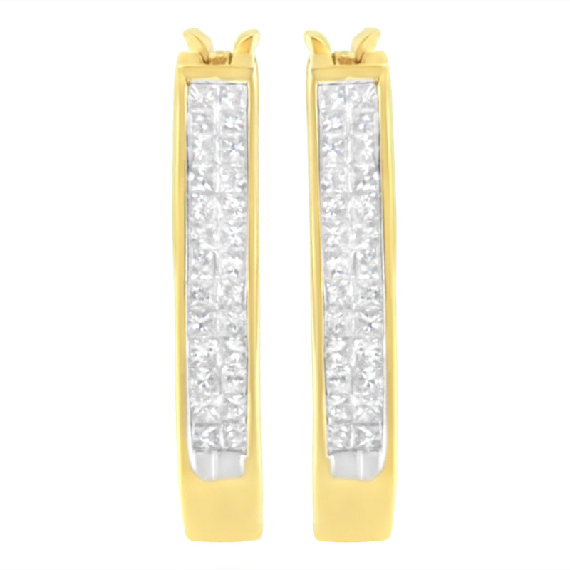 Bids.com 10K Yellow Gold 1/2 Cttw Invisible Set Princess-cut Diamond Hoop Earrings (H-I Color, SI2-I1 Clarity) Earrings