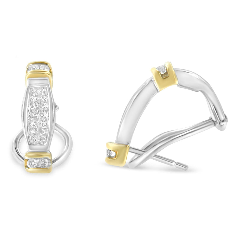 Bids.com 14K Two-Toned Gold Round and Princess Cut Diamond Earrings (0.5 cttw, H-I Color, SI2-I1 Clarity) Earrings