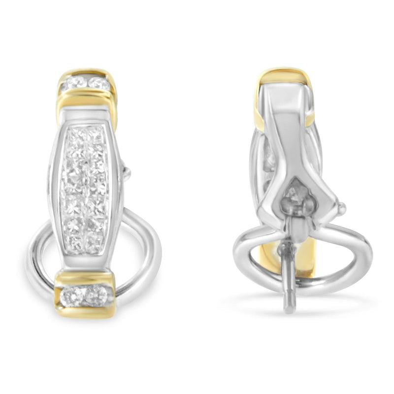 Bids.com 14K Two-Toned Gold Round and Princess Cut Diamond Earrings (0.5 cttw, H-I Color, SI2-I1 Clarity) Earrings