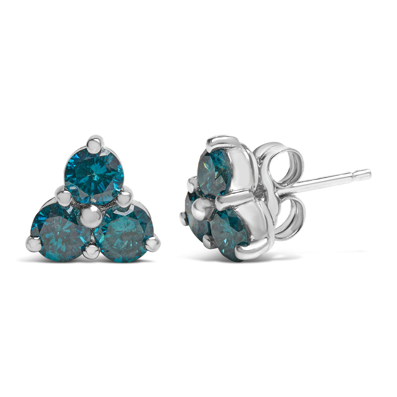Bids.com 14KT White Gold Treated Blue Diamond Trio Stud Earrings (1 1/3 cttw, Blue) Earrings