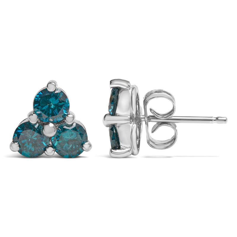Bids.com 14KT White Gold Treated Blue Diamond Trio Stud Earrings (1 1/3 cttw, Blue) Earrings