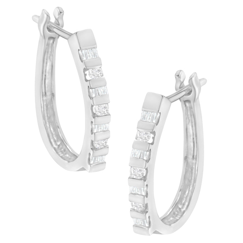 Bids.com 10K Yellow Gold Round and Baguette Cut Diamond Oblong Hinged Leverback Hoop Earrings (Â¼ Cttw, I-J Color, I2-I3 Clarity) Earrings