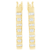 Bids.com 10K Yellow Gold Round and Baguette Cut Diamond Oblong Hinged Leverback Hoop Earrings (Â¼ Cttw, I-J Color, I2-I3 Clarity) Earrings