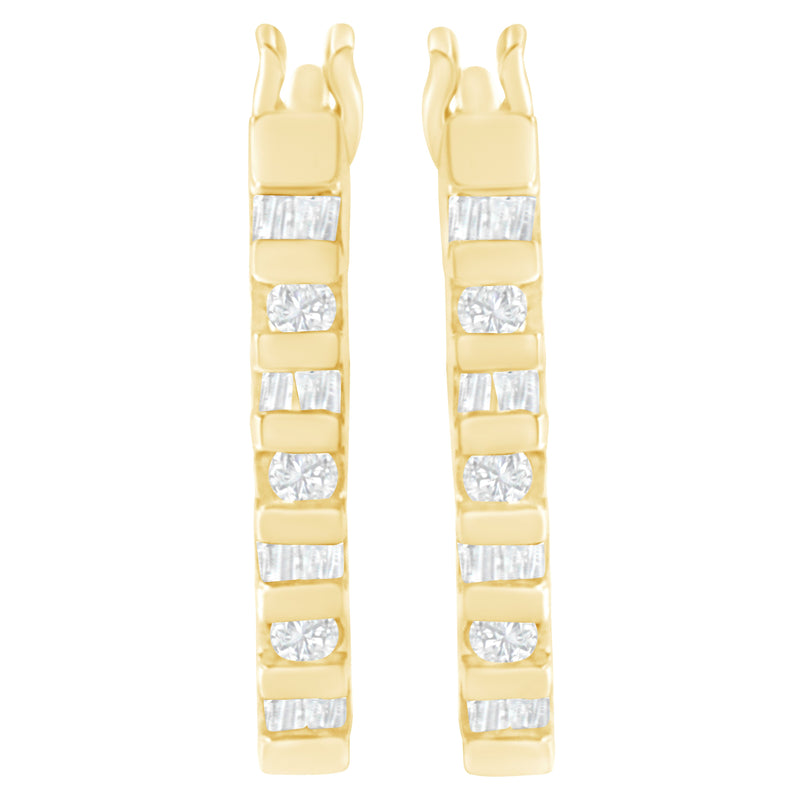 Bids.com 10K Yellow Gold Round and Baguette Cut Diamond Oblong Hinged Leverback Hoop Earrings (Â¼ Cttw, I-J Color, I2-I3 Clarity) Earrings