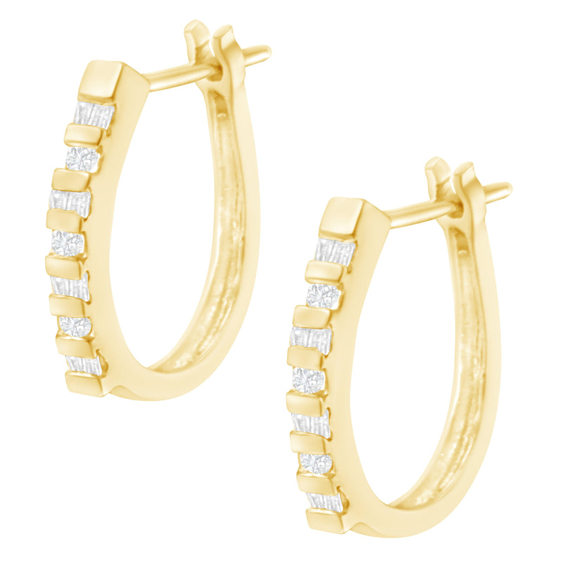 Bids.com 10K Yellow Gold Round and Baguette Cut Diamond Oblong Hinged Leverback Hoop Earrings (Â¼ Cttw, I-J Color, I2-I3 Clarity) Earrings
