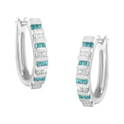 Bids.com 10k White Gold Round and Blue Baguette 1/2 cttw Diamond Hoop Earrings (I-J Color, I2-I3 Clarity) Earrings
