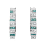 Bids.com 10k White Gold Round and Blue Baguette 1/2 cttw Diamond Hoop Earrings (I-J Color, I2-I3 Clarity) Earrings