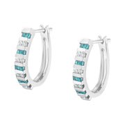 Bids.com 10k White Gold Round and Blue Baguette 1/2 cttw Diamond Hoop Earrings (I-J Color, I2-I3 Clarity) Earrings